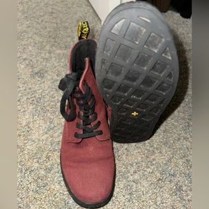 Dr. Martens Shoreditch (Cherry Red/Canvas) Women's Lace-Up Boots w/ zipper